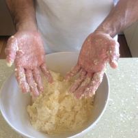 Mix it all together. Be prepared, the dough will become really sticky and it can get messy.