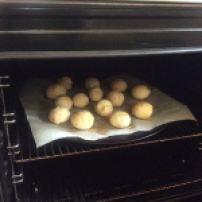 Put them in a tray and then into the oven pre-heated at 180 degrees.